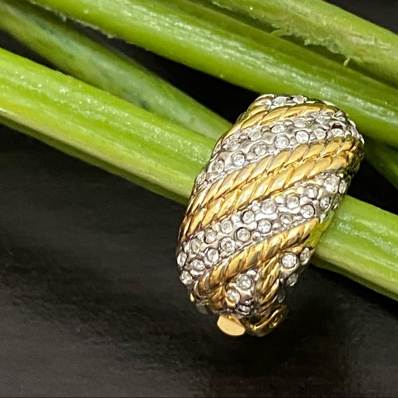 Twisted Goldtone Rope and Clear Stones Clip On Earrings - Picture 10 of 12